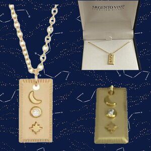 Argento Vivo Gold Sterling Silver Crystal Celestial Dog Tag Pendant Necklace